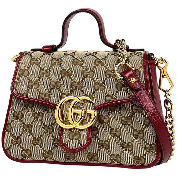 GUCCI Handbags - Gucci GG Marmont Handbag, 2-Way Chain Shoulder Bag, Double G Canvas, Red/Beig...